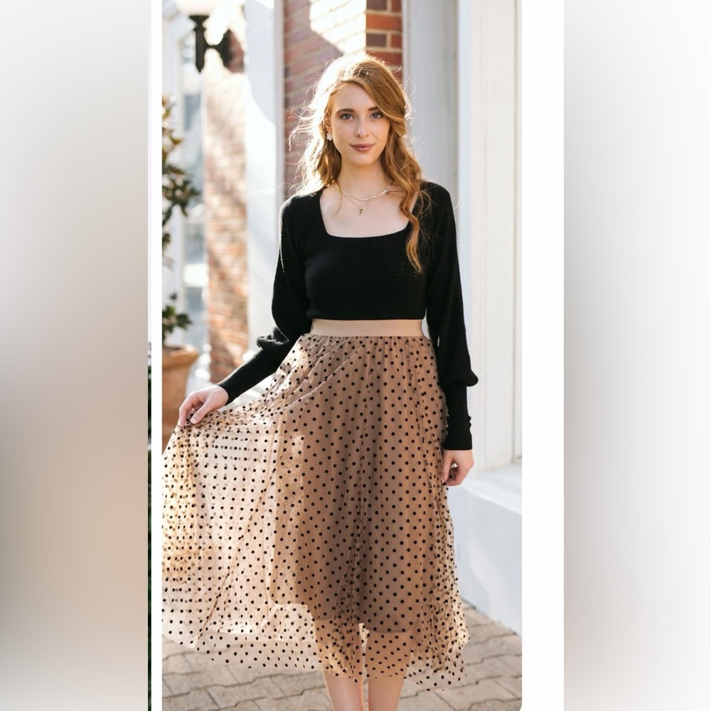 Morning Lavender Black and Tan Polka Dot Skirt
